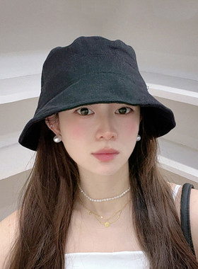 日系棉麻透气渔夫帽子女春夏纯色遮阳帽百搭显脸小水桶帽休闲盆帽