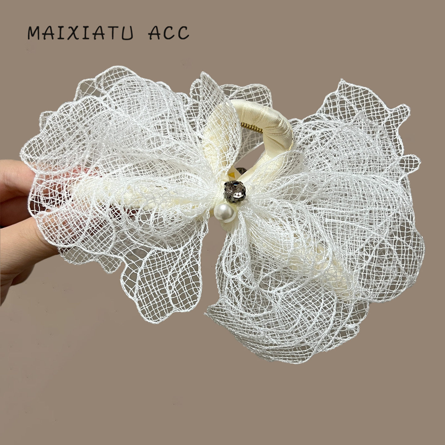 兰诺黑色蕾丝花边蝴蝶结发夹简约法式优雅后脑勺鲨鱼夹子大号抓夹 - 图0