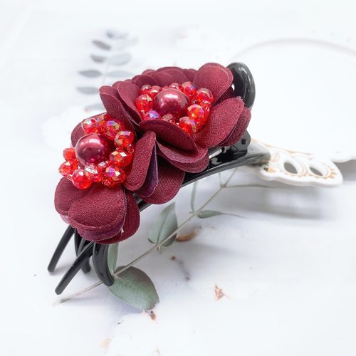 TKTK跨境韩系后脑勺顶夹中号发卡花朵三齿鸭嘴夹韩国盘头发夹子发 - 图2