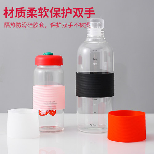 硅胶杯套玻璃杯套杯身透明6.5cm条纹防滑水杯圈保护套直筒茶杯套 - 图1