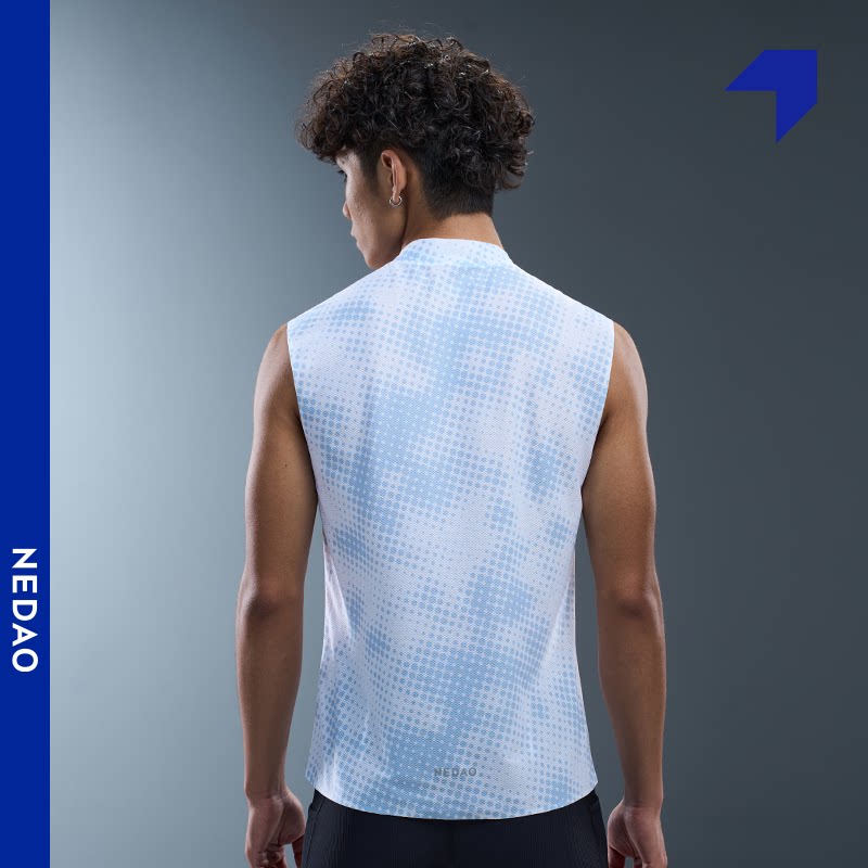 内道菱格印花拉链坎肩男款跑步训练透气超轻立领反光标运动背心