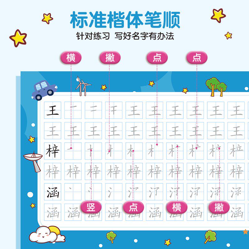 姓名练字帖儿童幼儿园定制名字字帖贴宝宝启蒙练字笔画笔顺描红本