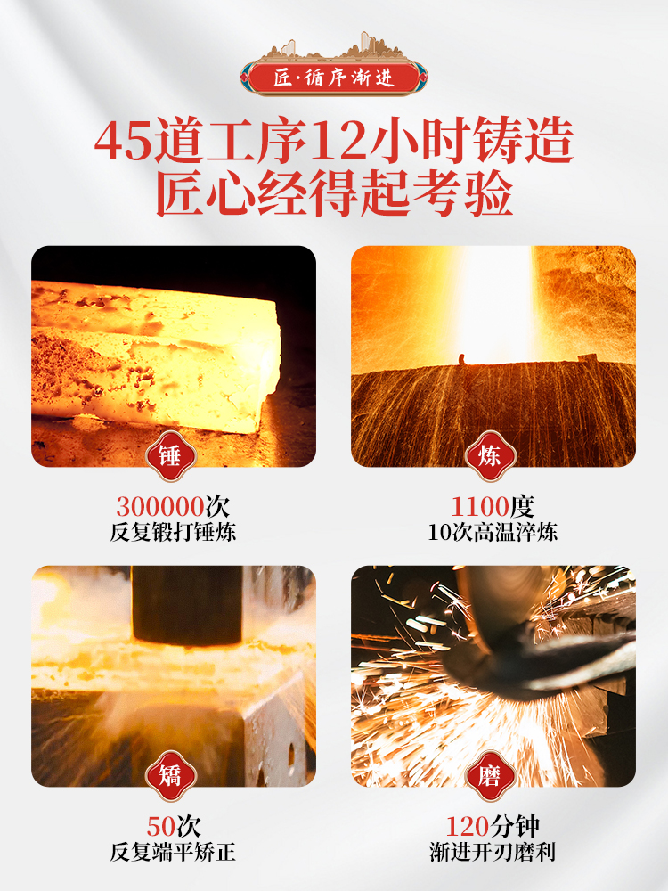 久久町5Cr手工鍛打菜刀家用廚房刀具切菜砍骨頭刀斬切兩用刀套裝_久久町旗艦店_廚房_烹飪用具