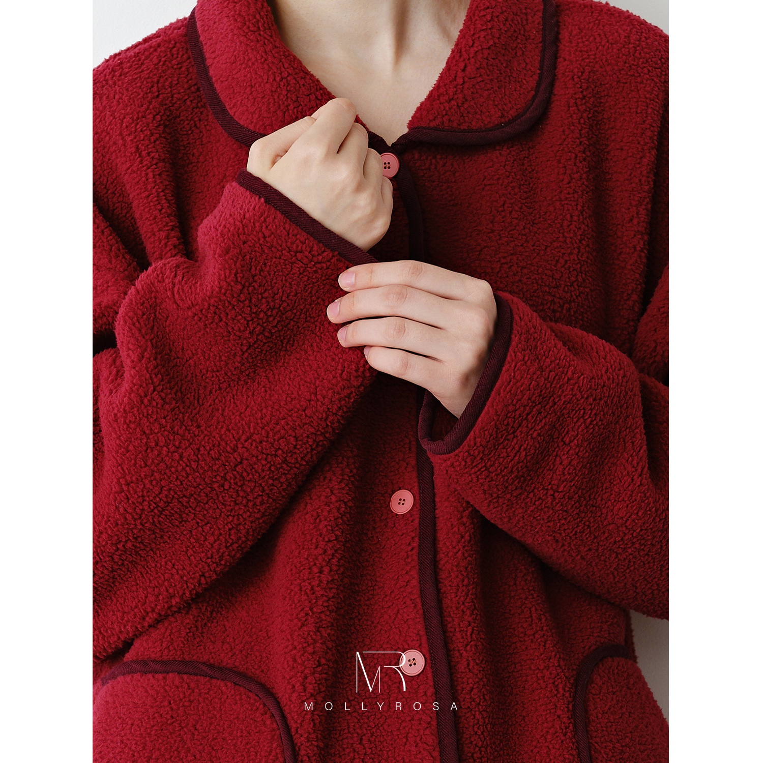 樱桃红·摇粒绒新年红加厚家居服套装新款秋冬保暖睡衣可外穿女生 - 图0