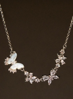 原创设计天然白贝母蝴蝶项链女