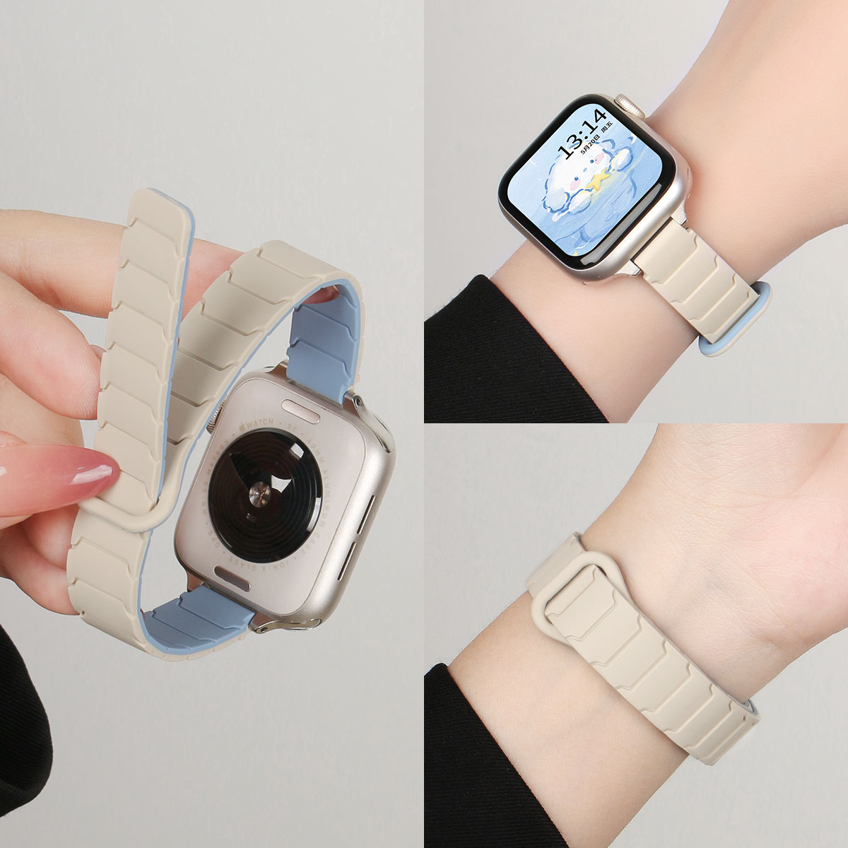 适用iwatchs11手表带applewatchs10新品苹果智能s9秋冬质感s8高颜值专用s7高级感小众硅胶腕带se女款磁吸表链 - 图1