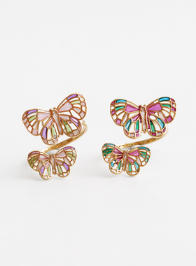 设计师戒指春夏蝴蝶开口戒日系彩色星芒可调节小众设计个性指环