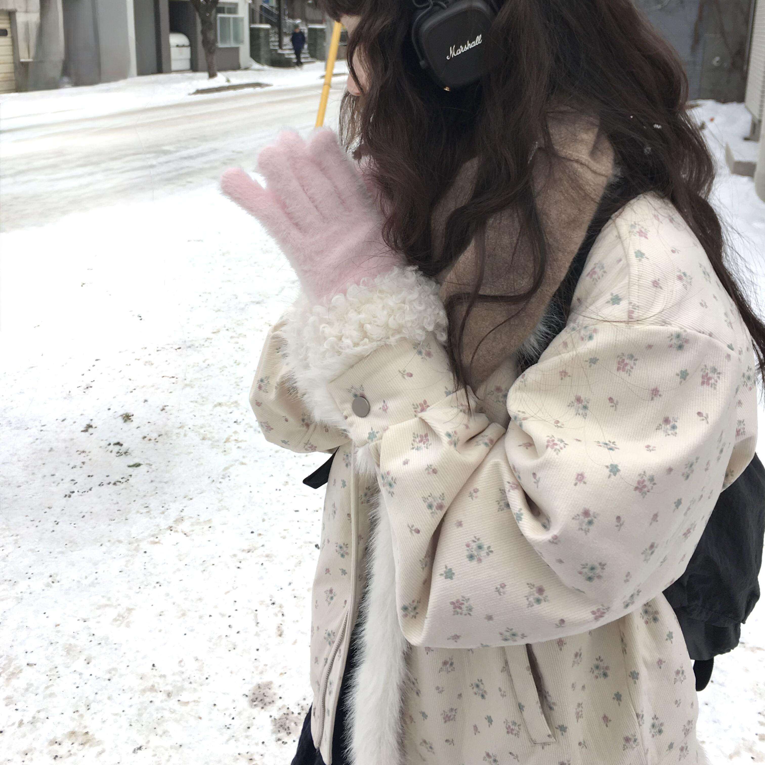 韩系甜美碎花毛领灯芯绒夹棉外套女秋冬季设计感加厚保暖棉衣棉服,淘宝优惠券,粉丝福利购,淘宝优惠卷