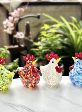 淄博纯手工创意可爱动物公鸡摆件玻璃制品胖胖鸡卧室家居装饰品