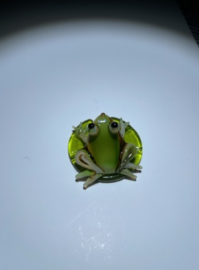 琉璃 手工作品 荷塘荷叶小青蛙 非遗 淄博琉璃布景 鱼缸假山摆件