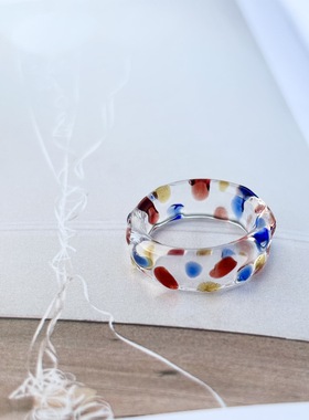 手工琉璃戒指彩虹玻璃戒指饰品礼品彩点戒指情侣个性高级感戒指