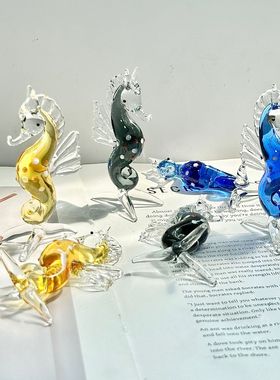手工琉璃海马摆件玻璃海洋动物海马桌面鱼缸装饰玻璃摆件