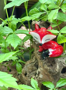 淄博纯手工琉璃可爱狐狸卡通动物摆件玻璃装饰书房客厅ins风礼物