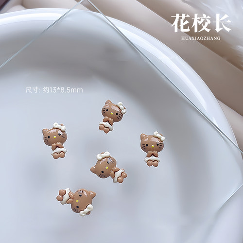 【花校长】爆款黑皮Kitty猫系列蝴蝶结美甲饰品夏日甜美小领结粉 - 图1