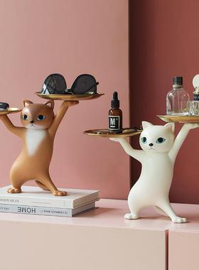 新款直销创意卡通沙雕妖娆猫摆件客厅玄关钥匙收纳桌面托盘乔迁新