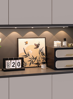 中古风藤编入户玄关收纳盒摆件