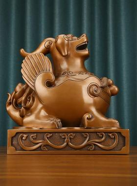 紫铜貔貅摆坐件地柜生恘财貔皮丘客厅酒老紫铜有底板办公室桌店铺
