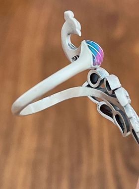 925纯银珐琅彩凤凰戒指女款ins小众新中式民族风文艺可调节指环