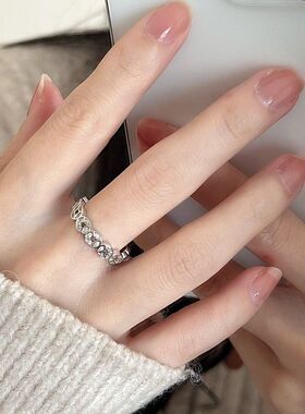 酒窝|925银轻奢精致高级感镂空铜钱戒指女小众设计食指可调节指环