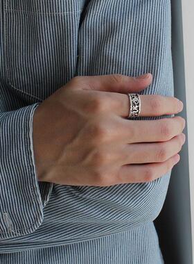 925纯银镂空六字真言戒指男女款简约复古戒子民族风食指环国潮