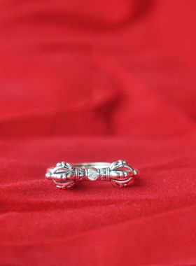 925银普门庵金刚杵戒指男女款藏式金刚降魔杵六道金刚可调节指环