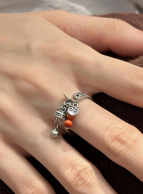 新中式泰银色吉言流苏开口戒指