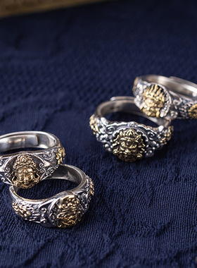 黄财神复古民族风戒指绿度母扎基拉姆大黑天重工个性指环男女士