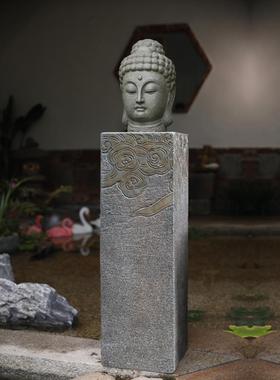 新中式家居佛头佛首禅意复古摆件客厅玄关佛像庭院仿真石像装饰品