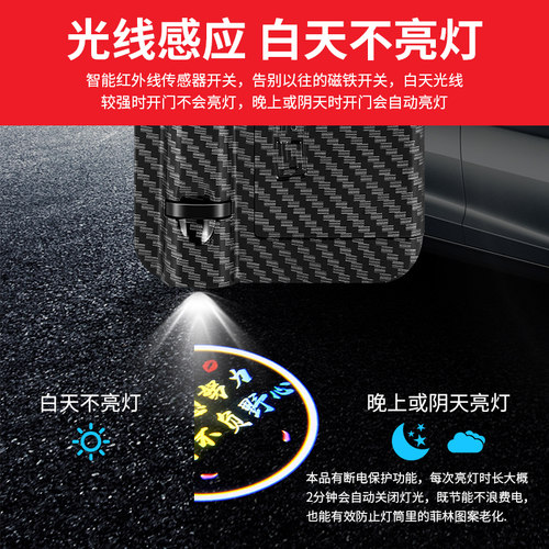 智能款碳纤车门迎宾灯免接线氛围投影灯感应灯照地灯车内装饰用品 - 图1
