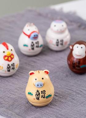 创意陶瓷十二生肖不倒翁桌面小摆件装饰送女友生日礼物