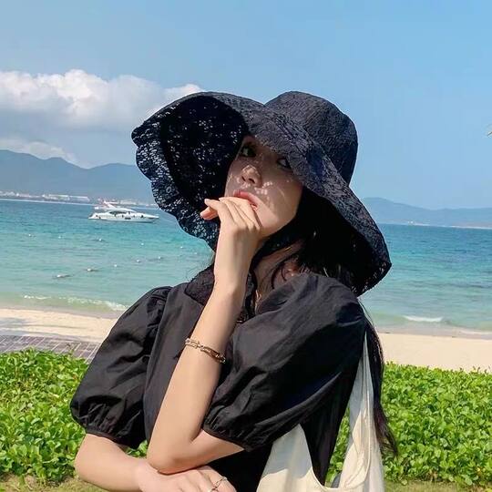 Summer hepburn style large brim lace sunshade fisherman hat korean version versatile breathable sun protection face sun hat for women