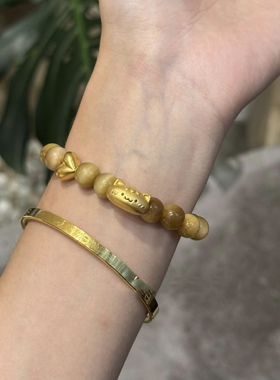黄金足金999法棍猫咪萌宠转运珠手串手链礼物送女友老婆七夕礼物