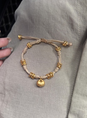 黄金小胖福手链金坨坨足金999福牌手串 送女友老婆七夕情人节礼物