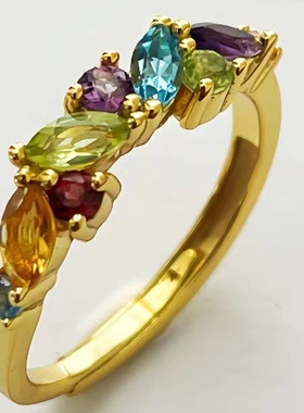 18K金天然五色宝石戒指&本店所有产品均为天然宝石支持复检