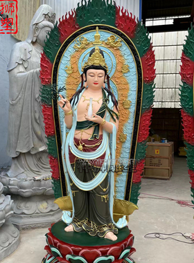 纯铜彩绘西方三圣佛像带背光制作