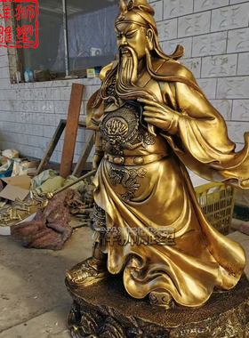 祥狮雕塑彩绘铸铜关公佛像定制