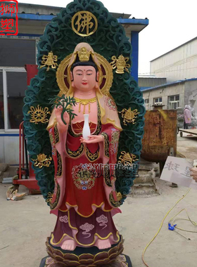 祥狮雕塑彩绘铜雕西方三圣佛像