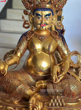 黄铜鎏金黄财神佛像带背光定制