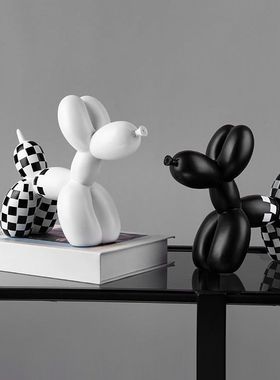 北欧现代创意棋盘格狗轻奢树脂高级感桌面客厅电视柜装饰可爱摆件