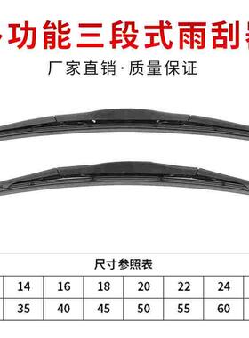 汽车雨刮器雨刷条胶条片加强三段式U型接口贴合无骨静音前窗高清