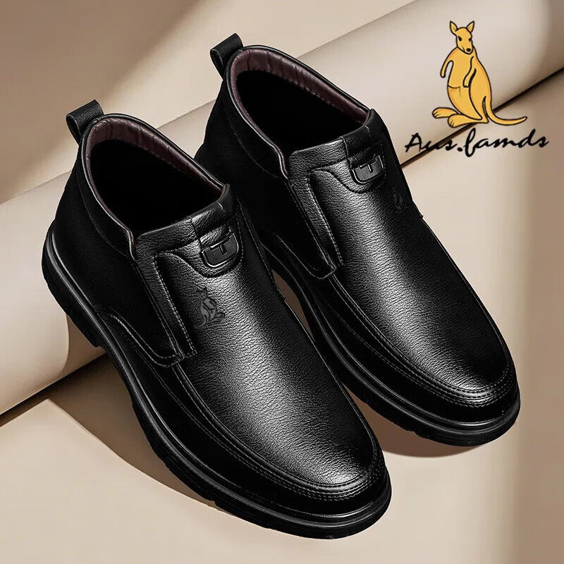 澳洲名袋鼠皮鞋男冬季真皮羊毛加绒厚底休闲高帮保暖爸爸棉皮鞋男,淘宝优惠券,粉丝福利购,淘宝优惠卷