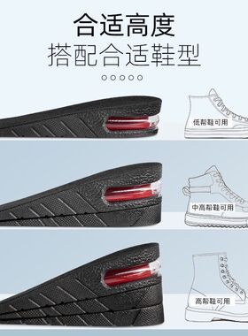 内增高鞋垫女隐形舒适气垫马丁靴增高垫男士吸汗黑色增高半垫全垫