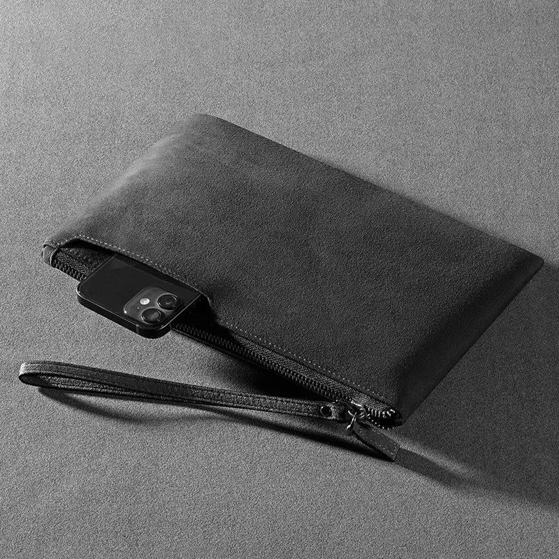 欧美时尚男士手拿包黑色绒面拉链信封包休闲大容量简约手包便携,淘宝优惠券,粉丝福利购,淘宝优惠卷