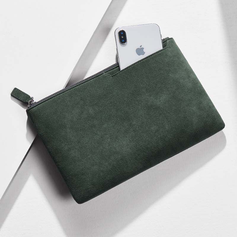 欧美时尚男士手拿包黑色绒面拉链信封包休闲大容量简约手包便携,淘宝优惠券,粉丝福利购,淘宝优惠卷