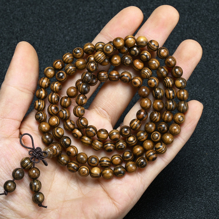 厂家直销天然虎皮檀虎斑顺纹高密精品8mm 6mm108颗手链20手串佛珠