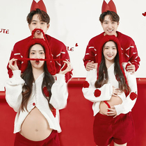 Shadow Building New Pregnant Women Photo Costumes Christmas New Year Themed Couple Art Photos Red Sweaty Pregnancy Mommy Shooting
