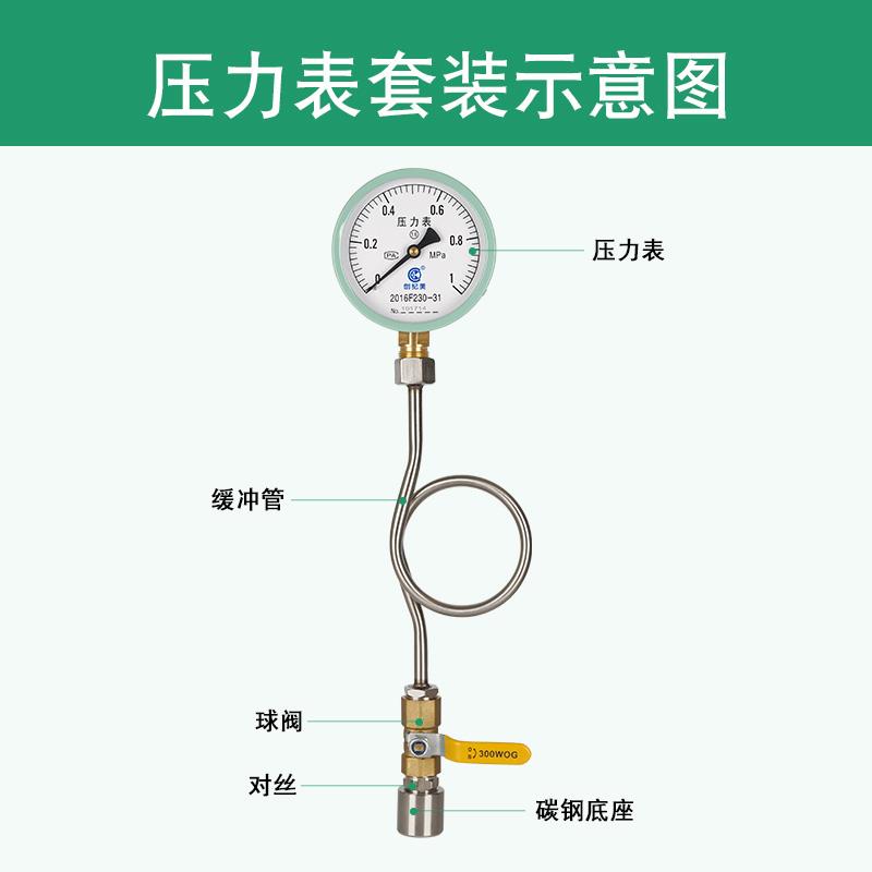 y100压力表套装水压表消防管道气压表缓冲弯三通旋塞表阀焊接底座 - 图2