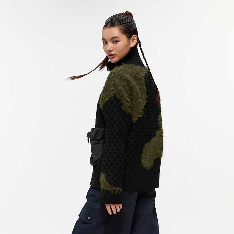 又见高山MetaMount CITY 不规则拼色肌理开襟毛衫 - 图1