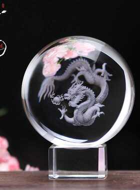 新款直销创意水晶球内雕工艺品十二生肖鸡狗猪鼠水晶光球家居摆件