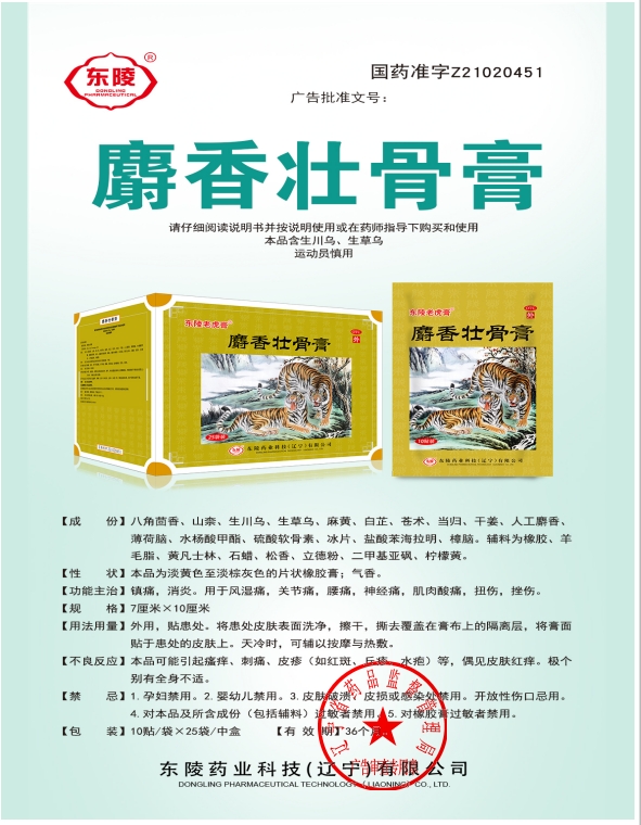 东陵麝香壮骨止痛膏药10贴镇痛消炎风湿关节腰痛扭伤挫伤老虎膏 - 图0